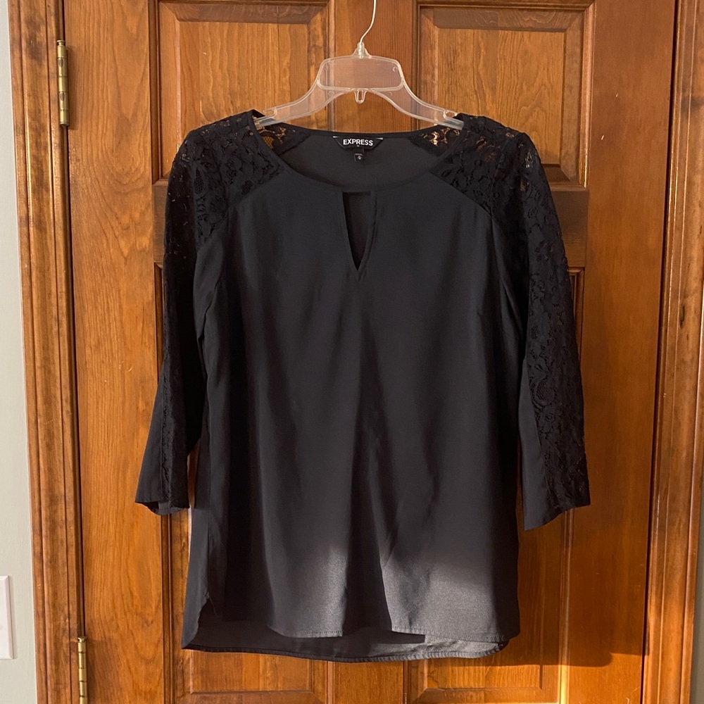 Express Women's Black Top with Lace Detail